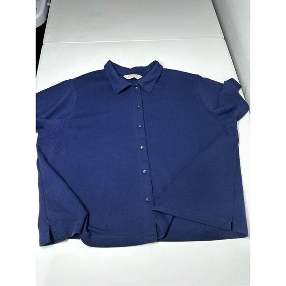 Vintage Bechamel Women’s Short Sleeve Blue Cotton Blend Buttoned Shirt Sz 1X - Picture 14 of 15
